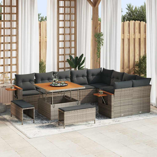 Garten-Sofa-Set mit Kissen mit Speicher 12 pcs Grau Poly Rattan