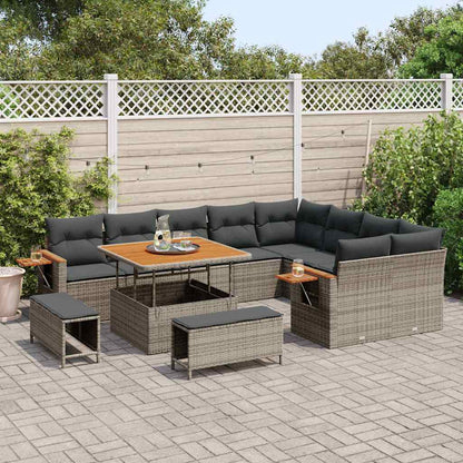 Garten-Sofa-Set mit Kissen mit Speicher 12 pcs Grau Poly Rattan