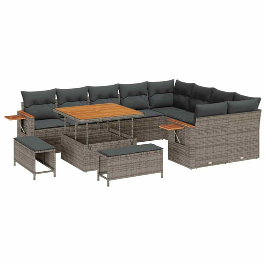 Garten-Sofa-Set mit Kissen mit Speicher 12 pcs Grau Poly Rattan