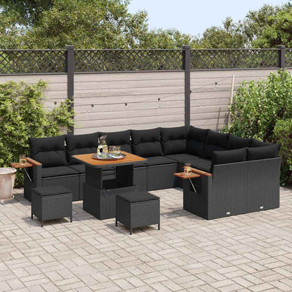 Garten-Sofa-Set mit Kissen 12 pcs Schwarz Poly Rattan