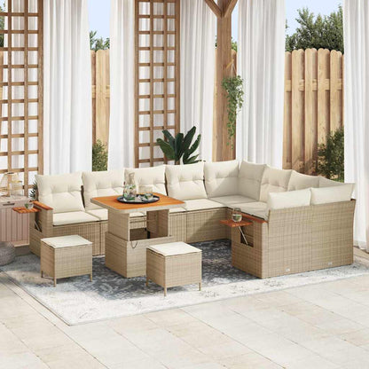 Garten-Sofa-Set mit Kissen 12 pcs Beige Poly Rattan