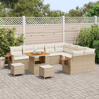 Garten-Sofa-Set mit Kissen 12 pcs Beige Poly Rattan