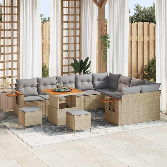 Garten-Sofa-Set mit Kissen 12 pcs Beige Poly Rattan
