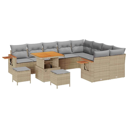 Garten-Sofa-Set mit Kissen 12 pcs Beige Poly Rattan
