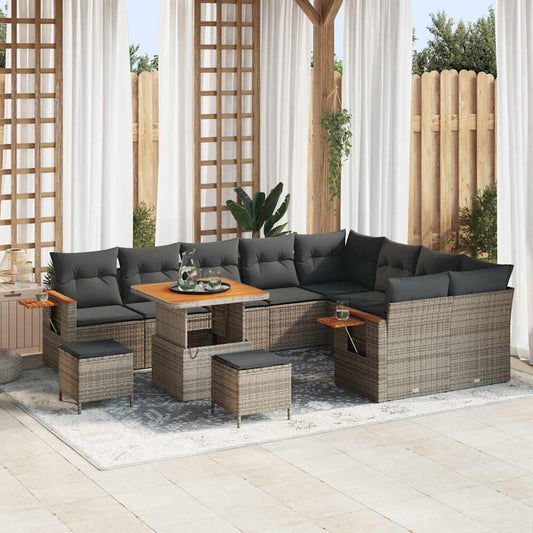 Garten-Sofa-Set mit Kissen mit Speicher 12 pcs Grau Poly Rattan