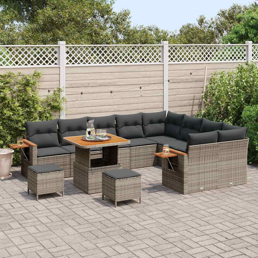 Garten-Sofa-Set mit Kissen mit Speicher 12 pcs Grau Poly Rattan