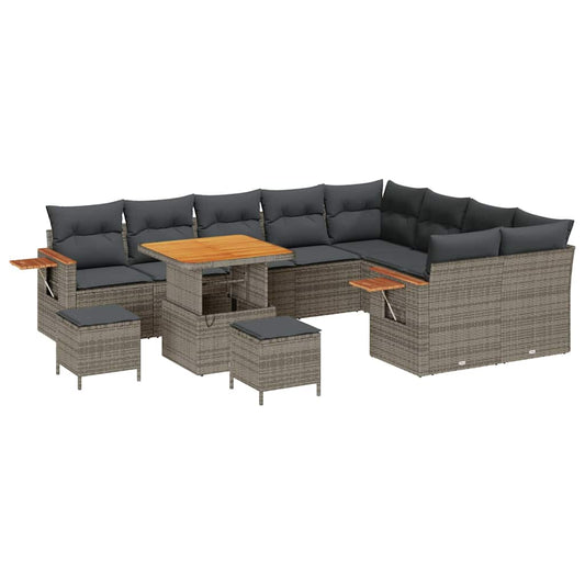 Garten-Sofa-Set mit Kissen mit Speicher 12 pcs Grau Poly Rattan