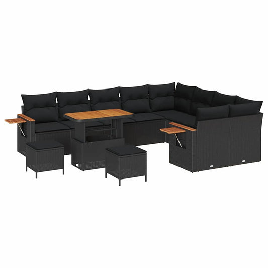 Garten-Sofa-Set mit Kissen 12 pcs Schwarz Poly Rattan