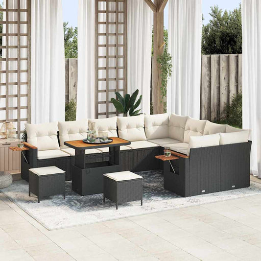 Garten-Sofa-Set mit Kissen 12 pcs Schwarz Poly Rattan
