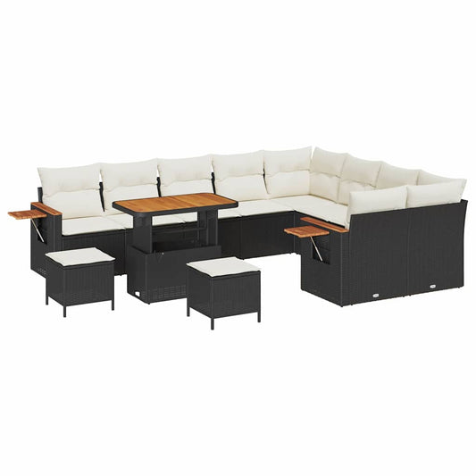 Garten-Sofa-Set mit Kissen 12 pcs Schwarz Poly Rattan