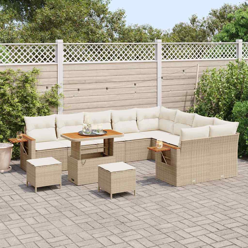 Garten-Sofa-Set mit Kissen 12 pcs Beige Poly Rattan