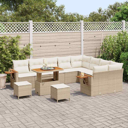 Garten-Sofa-Set mit Kissen 12 pcs Beige Poly Rattan