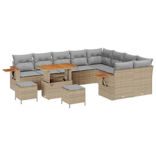Garten-Sofa-Set mit Kissen 12 pcs Beige Poly Rattan