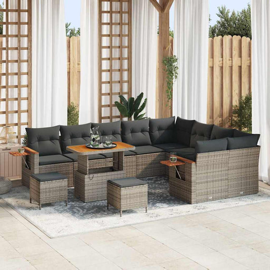 Garten-Sofa-Set mit Kissen mit Speicher 12 pcs Grau Poly Rattan