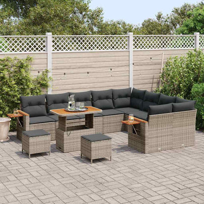 Garten-Sofa-Set mit Kissen mit Speicher 12 pcs Grau Poly Rattan