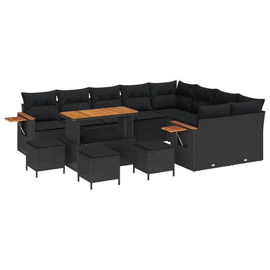 Garten-Sofa-Set mit Kissen 13 pcs Schwarz Poly Rattan