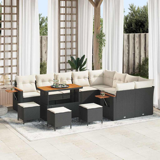 Garten-Sofa-Set mit Kissen 13 pcs Schwarz Poly Rattan