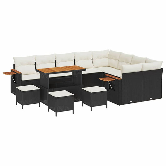 Garten-Sofa-Set mit Kissen 13 pcs Schwarz Poly Rattan