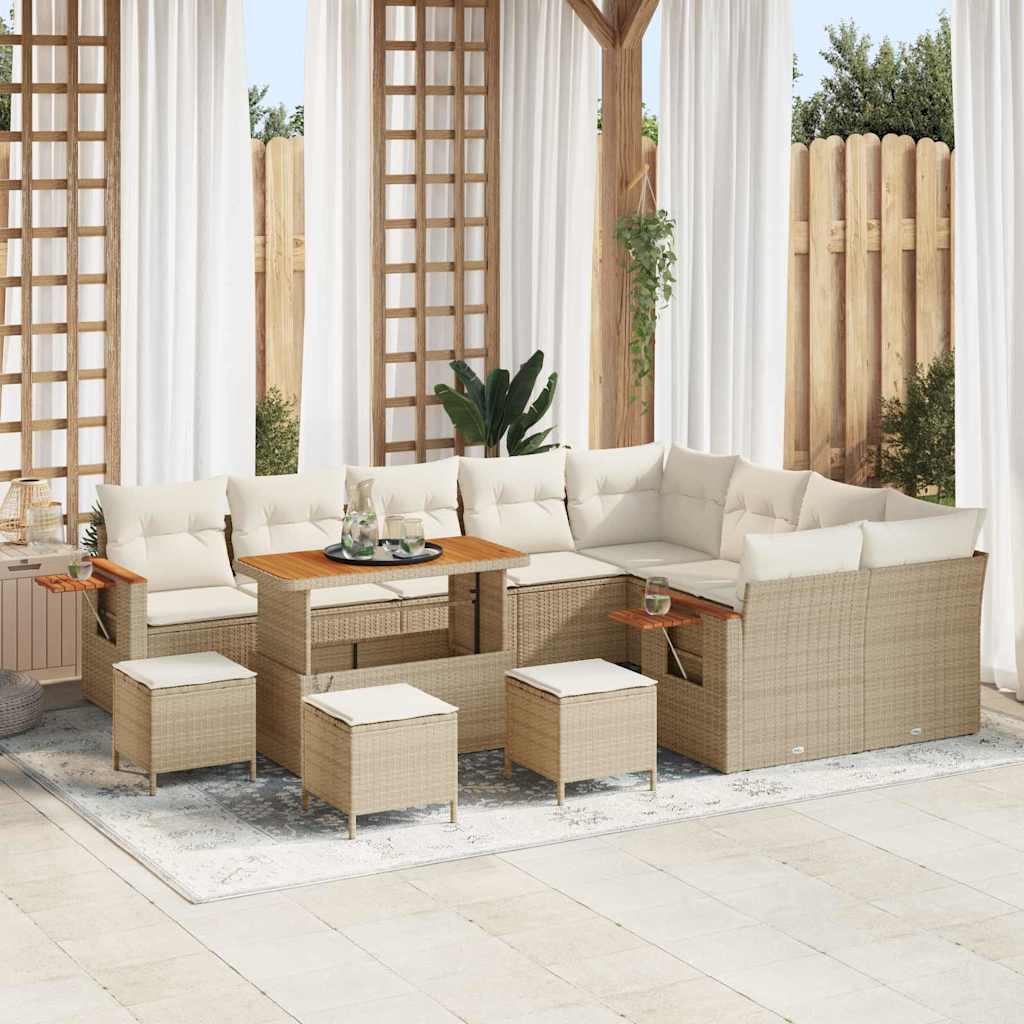 Garten-Sofa-Set mit Kissen 13 pcs Beige Poly Rattan