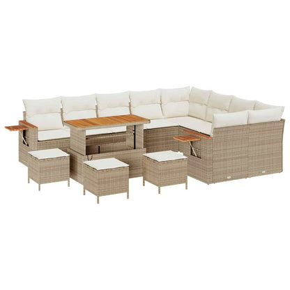 Garten-Sofa-Set mit Kissen 13 pcs Beige Poly Rattan