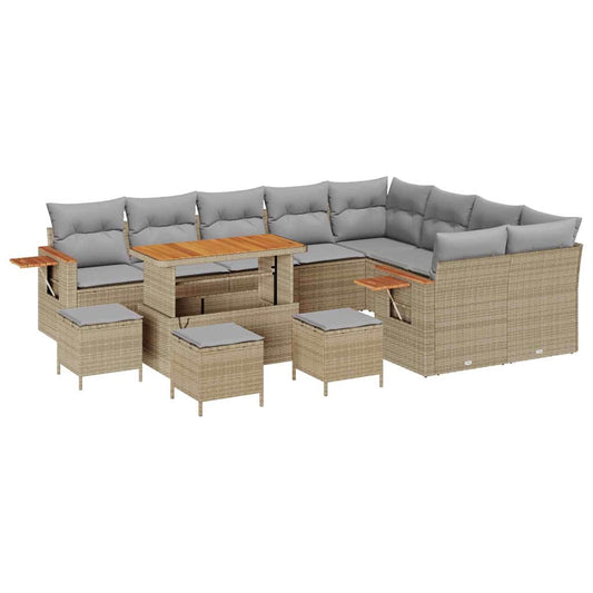 Garten-Sofa-Set mit Kissen 13 pcs Beige Poly Rattan