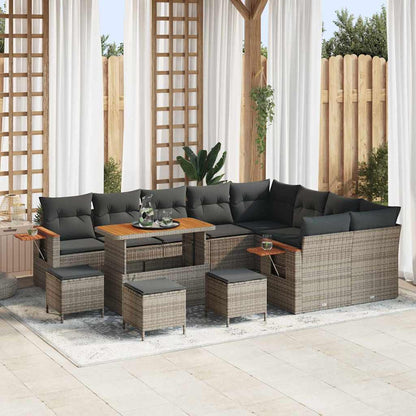 Garten-Sofa-Set mit Kissen mit Speicher 13 pcs Grau Poly Rattan