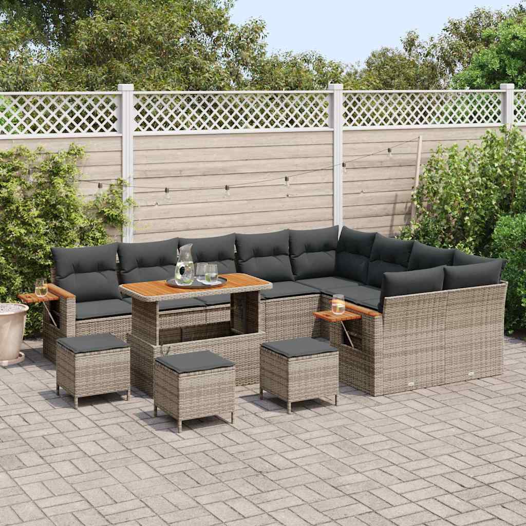 Garten-Sofa-Set mit Kissen mit Speicher 13 pcs Grau Poly Rattan