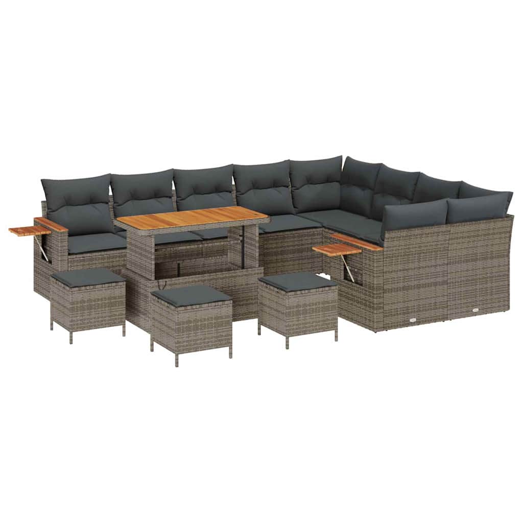 Garten-Sofa-Set mit Kissen mit Speicher 13 pcs Grau Poly Rattan