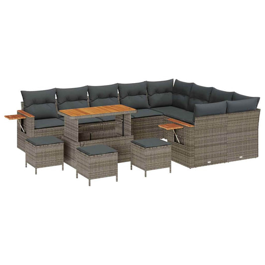 Garten-Sofa-Set mit Kissen mit Speicher 13 pcs Grau Poly Rattan
