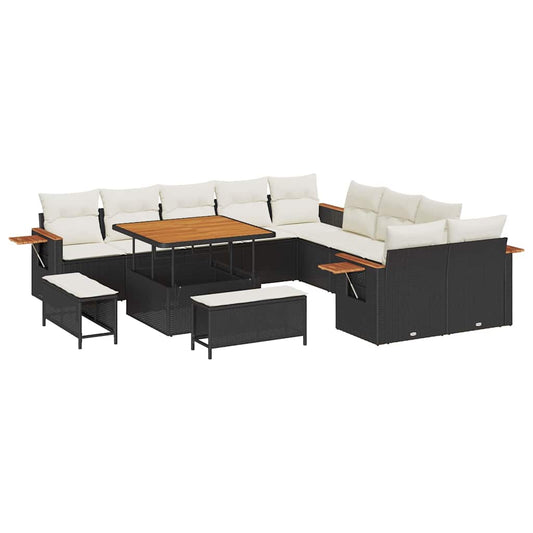 Garten-Sofa-Set mit Kissen 13 pcs Schwarz Poly Rattan