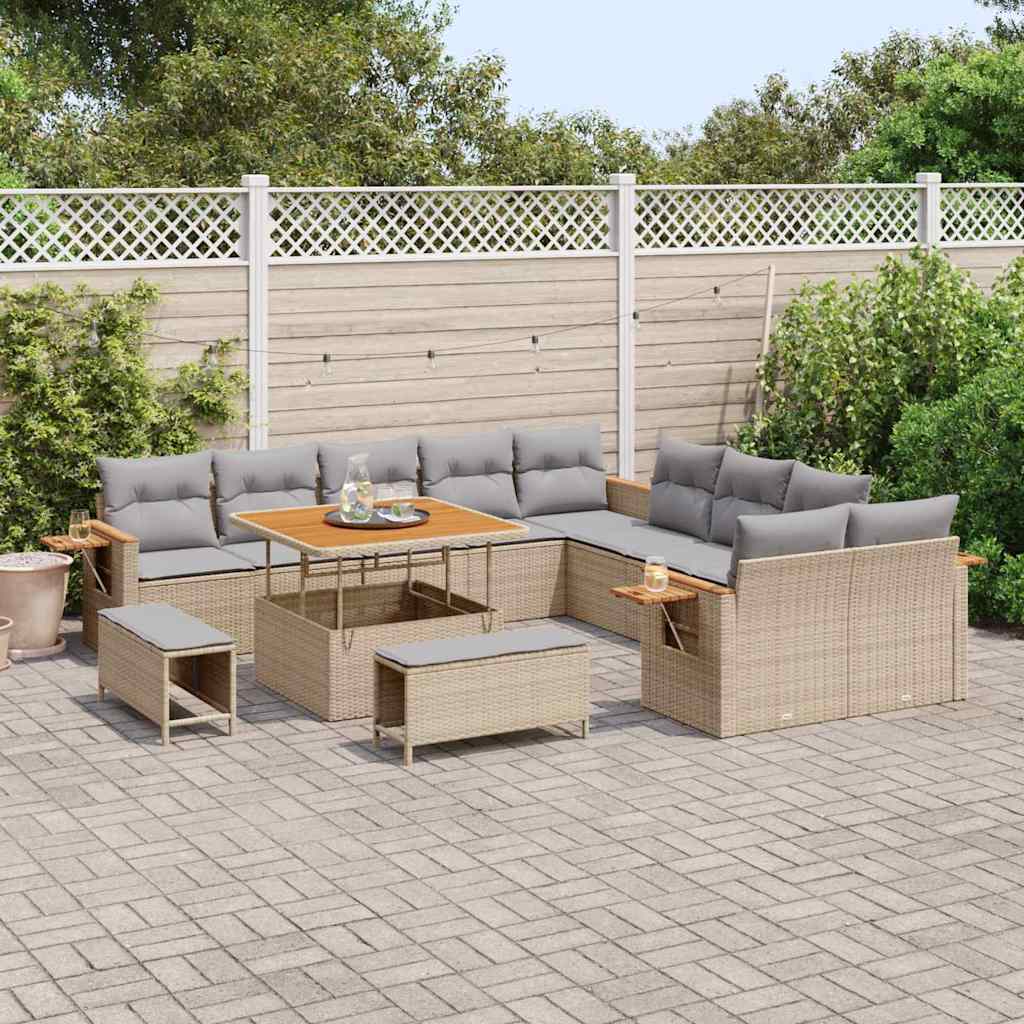 Garten-Sofa-Set mit Kissen 13 pcs Beige Poly Rattan