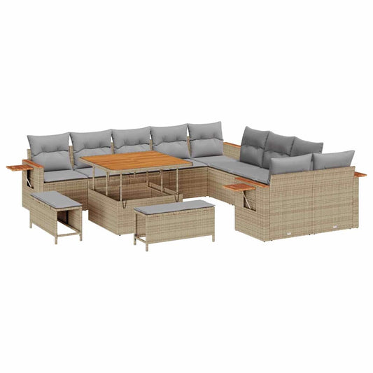 Garten-Sofa-Set mit Kissen 13 pcs Beige Poly Rattan