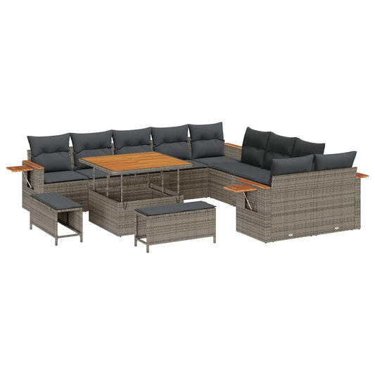 Garten-Sofa-Set mit Kissen mit Speicher 13 pcs Grau Poly Rattan