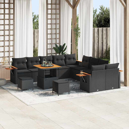 Garten-Sofa-Set mit Kissen 13 pcs Schwarz Poly Rattan