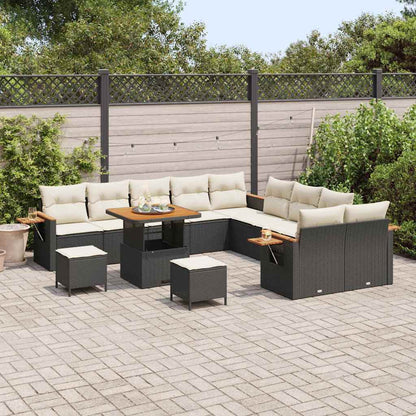 Garten-Sofa-Set mit Kissen 13 pcs Schwarz Poly Rattan