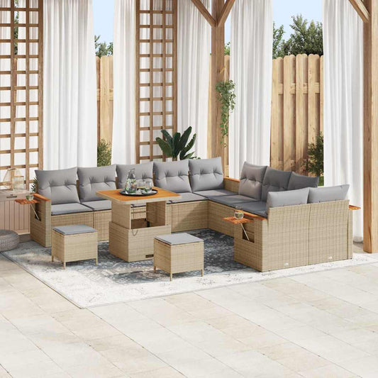 Garten-Sofa-Set mit Kissen 13 pcs Beige Poly Rattan