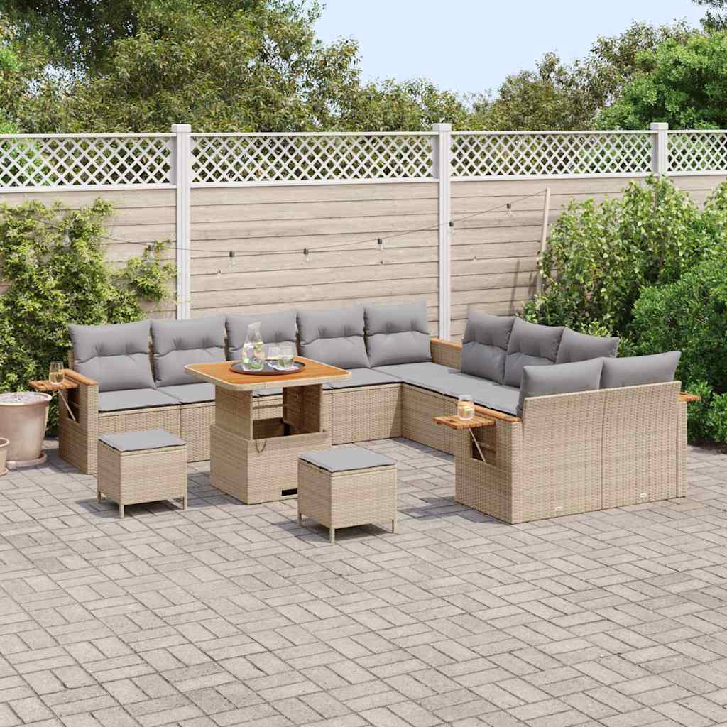 Garten-Sofa-Set mit Kissen 13 pcs Beige Poly Rattan