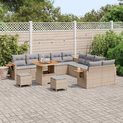 Garten-Sofa-Set mit Kissen 13 pcs Beige Poly Rattan