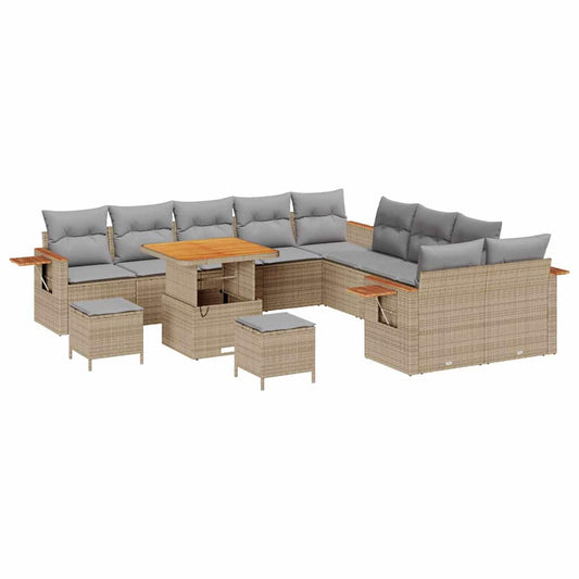 Garten-Sofa-Set mit Kissen 13 pcs Beige Poly Rattan