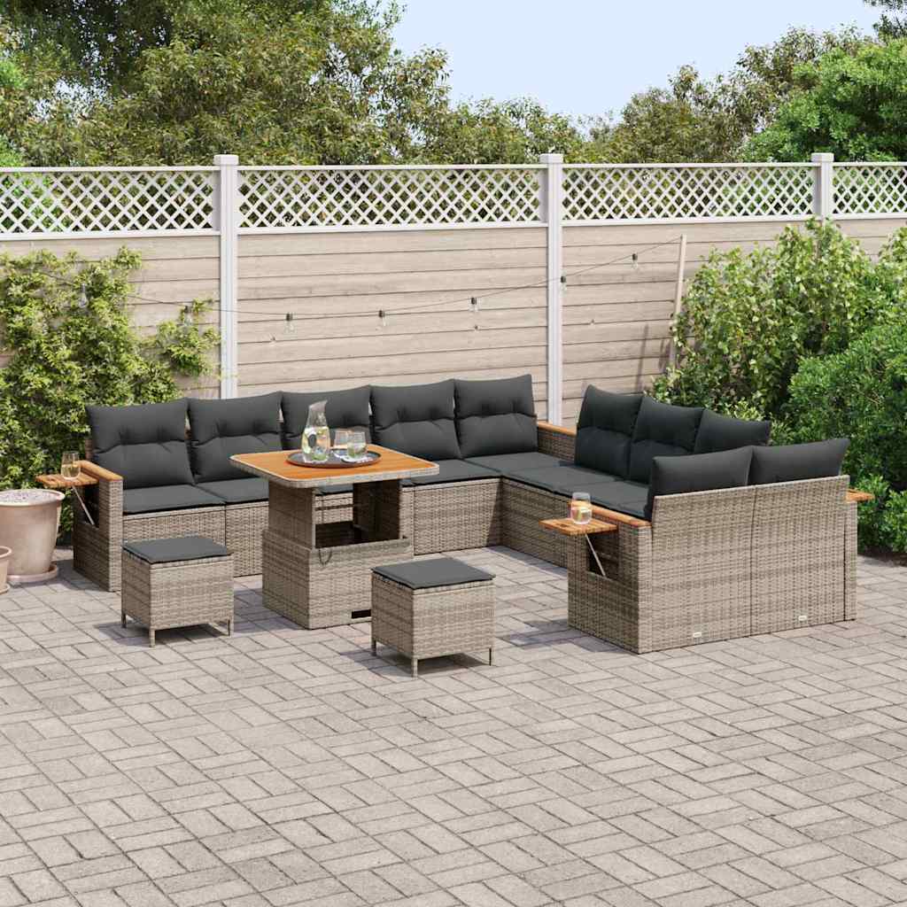 Garten-Sofa-Set mit Kissen mit Speicher 13 pcs Grau Poly Rattan