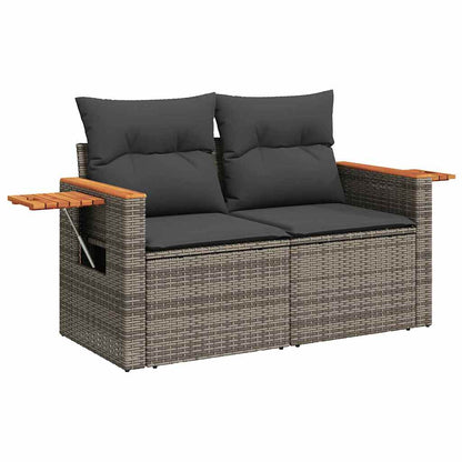 Garten-Sofa-Set mit Kissen mit Speicher 13 pcs Grau Poly Rattan