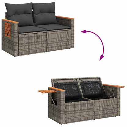 Garten-Sofa-Set mit Kissen mit Speicher 13 pcs Grau Poly Rattan