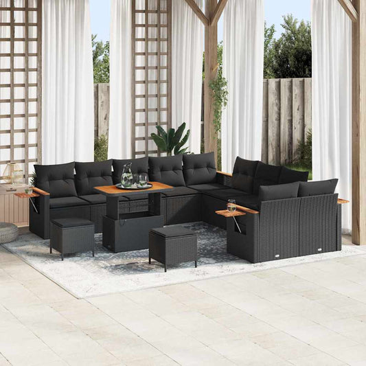Garten-Sofa-Set mit Kissen 13 pcs Schwarz Poly Rattan