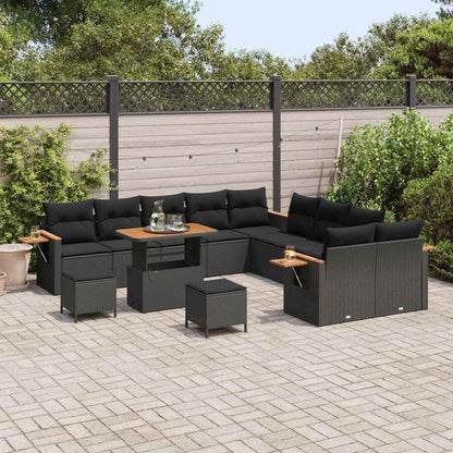 Garten-Sofa-Set mit Kissen 13 pcs Schwarz Poly Rattan