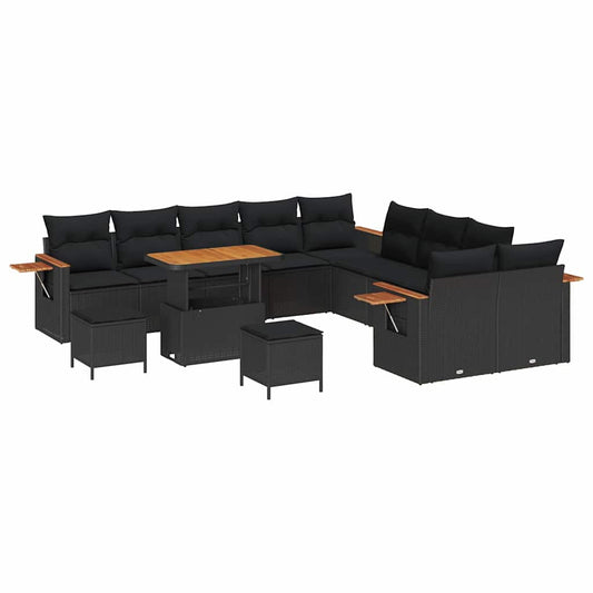 Garten-Sofa-Set mit Kissen 13 pcs Schwarz Poly Rattan