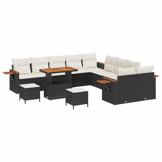 Garten-Sofa-Set mit Kissen 13 pcs Schwarz Poly Rattan