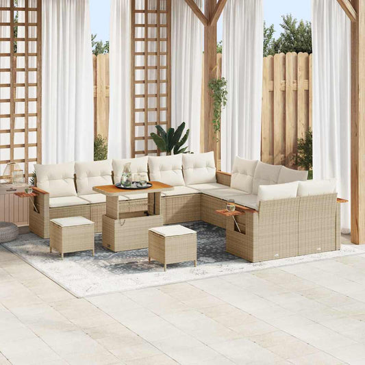 Garten-Sofa-Set mit Kissen 13 pcs Beige Poly Rattan