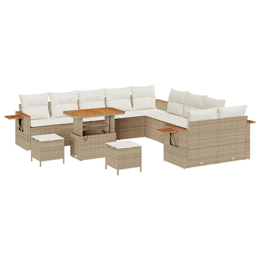 Garten-Sofa-Set mit Kissen 13 pcs Beige Poly Rattan