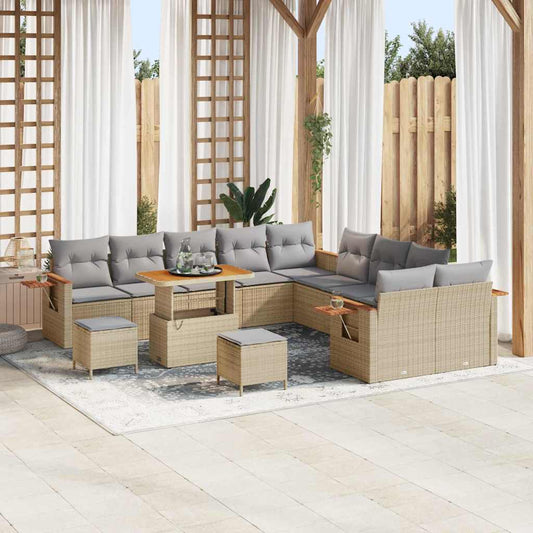 Garten-Sofa-Set mit Kissen 13 pcs Beige Poly Rattan