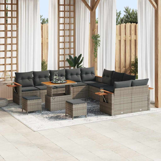 Garten-Sofa-Set mit Kissen mit Speicher 13 pcs Grau Poly Rattan